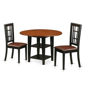 HomeStock 3-Piece Black and Cherry Finish Round Solid Wood Top Dining Table Set - 1 of 4