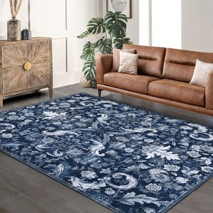 Vintage Floral Area Rug for Living Room Forest Leaves Pattern Rugs for Bedroom Dining Room Office Thin Non Slip Low Pile Rug - 1 of 4