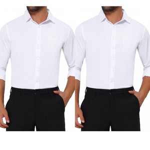 INSPIRE CHIC Men's Point Collar Button Long Sleeve Solid Color Business Dress Shirts 2 Packs - 1 of 4