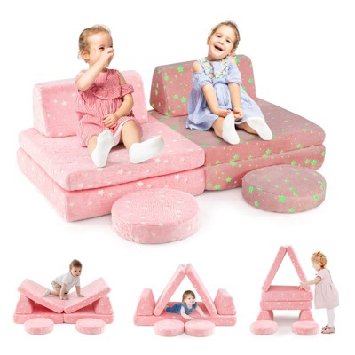 Infans Glow in the Dark Modular Kids Play Couch Set w/ Machine-washable Flannel Covers