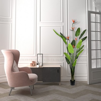 76" Green Plastic Potted Christmas Palm Floor Plant