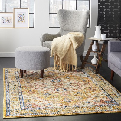 Ivory and Yellow Floral Viscose Rectangular Area Rug