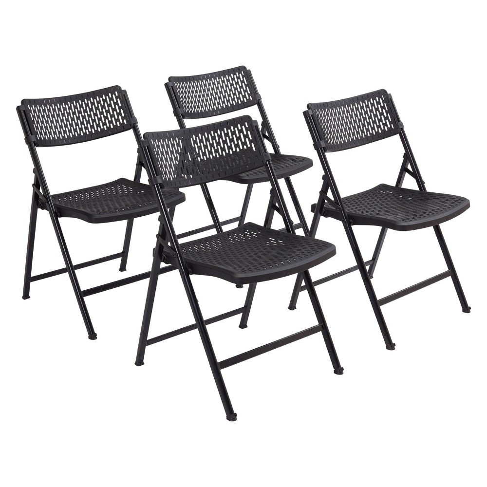 Photos - Computer Chair Set of 4 AirFlex Series Premium Polypropylene Folding Chairs Black - Hampd