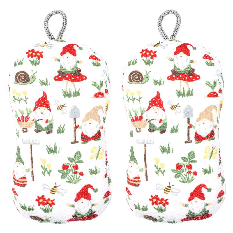 MU Kitchen Durable Microfiber Sponge with Scrubber, Set of 2, Gnomes, 1 of 2
