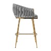 26'' Counter height bar stools Set of 2,velvet kitchen island counter bar stool with hand- wave back,golden chromed base and foot rest(GREY) - 4 of 4