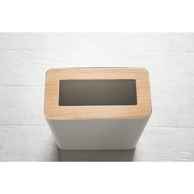 White Ash and Steel Round Trash Can with Wooden Cover