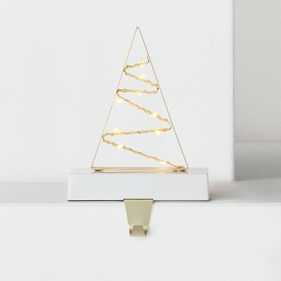 Battery Operated Lit Triangle Tree Christmas Stocking Holder Gold/White - Wondershop™