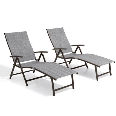 Crestlive Products Outdoor Aluminum Folding Recliner Adjustable Chaise Lounge (Set of 2)