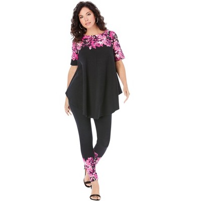 Roaman's Women's Plus Size Placement-Print Set
