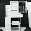 FONTOI Bedside Cabinet Vanity Table&Cushioned Stool with Hair Dryer Bracket, Dresser with Mirror, White, 12.6"*50.4"*29.2" - 2 of 4