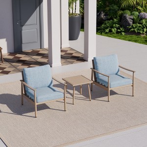 HAPPATIO Patio Bistro Set Outdoor - 3 Pieces Patio Aluminum Conversation Set, 2 Chairs with Backrest Rope Design and Side Table for Garden, Pool. - 1 of 4