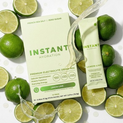 Instant Hydration Lemon Lime Electrolyte Drink Mix Sports Drink - 10ct/73gms: Non-Caffeinated, Powdered Form