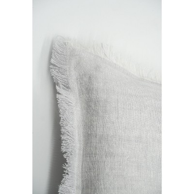 Light Grey Fringe Soft Linen Pillow with Down Insert 20x20