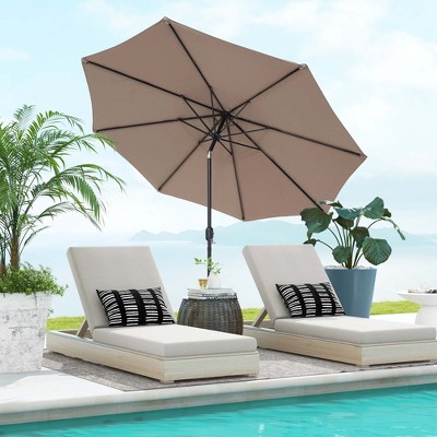 Tan 10ft Hexagon Steel Frame Patio Umbrella with Crank Lift