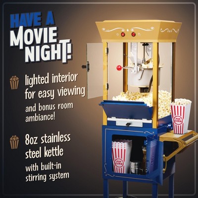 Navy and Gold Vintage Popcorn Cart with 8-Ounce Kettle