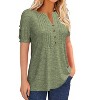 Imily Bela Women's Summer Pleated Button Short-Sleeve T-Shirt, Solid Color V-Neck Casual Top - 2 of 4