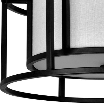 Matte Black Steel and Glass Drum Flush Mount Light