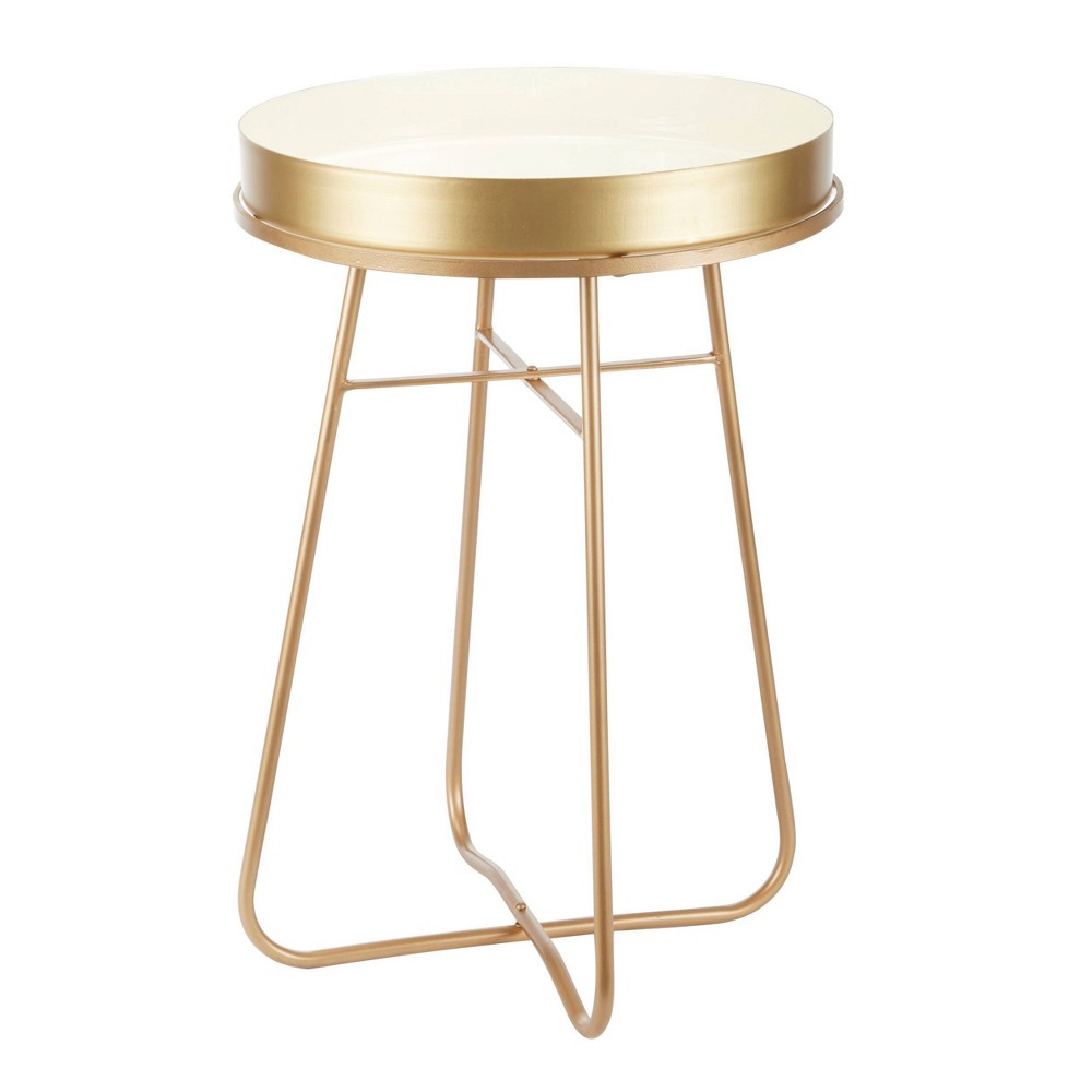Side Table Metal Enamel White with Gold Legs Olivia & May