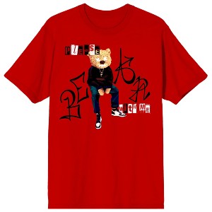 Teddy Drip Please Bear With Me Crew Neck Short Sleeve Red Men's T-shirt - 1 of 3