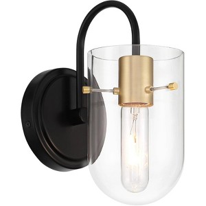 Possini Euro Design Titan Modern Wall Light Sconce Black and Warm Brass Hardwire 4 3/4" Fixture Clear Glass for Bedroom Bathroom - 1 of 4