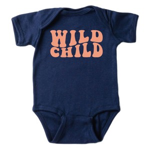 The Juniper Shop Wild Child Wavy Baby Short Sleeve Bodysuit - 24M - Navy - 1 of 4