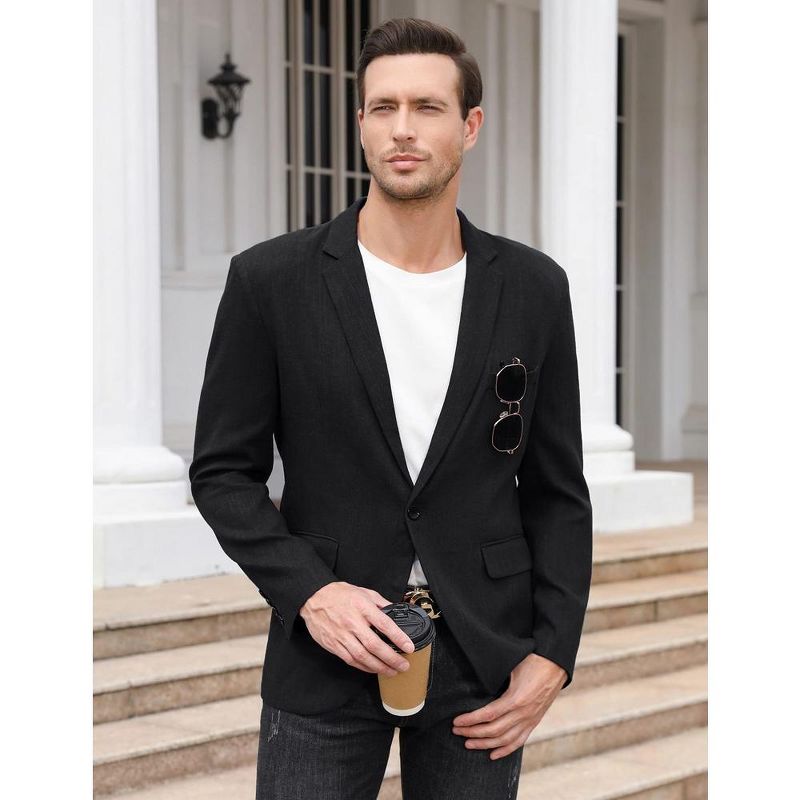 Men's Casual Sport Coat Lightweight Linen Blazer One Button Business Suit Jackets Stylish Daily Suits, 2 of 9