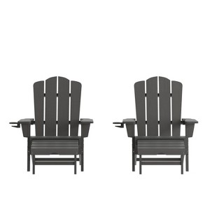 Flash Furniture Newport HDPE Adirondack Chair with Cup Holder and Pull Out Ottoman, All-Weather HDPE Indoor/Outdoor Lounge Chair, Set of 2 - 1 of 4