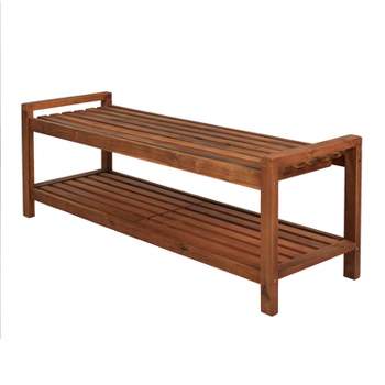 Blane 3-Seat Mid-Century Modern Acacia Wood Slat Outdoor Garden Patio Bench - JONATHAN Y