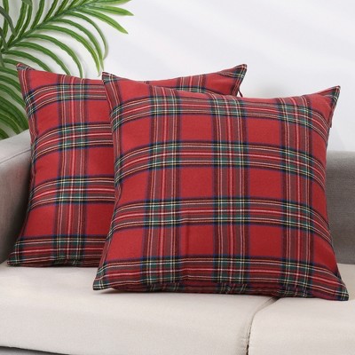 Red Tartan Plaid Polyester Euro Pillow Covers, 20x20, 2 Pcs