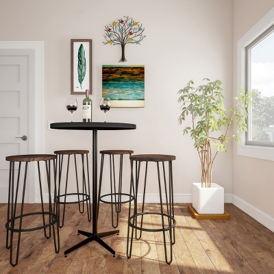Lavish Home Set of 2 Counter-Height Bar Stools - Round Wood Barstools with Hairpin Legs