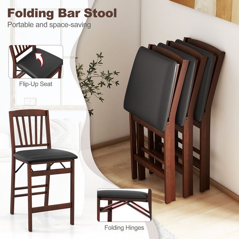 Tangkula Set of 2 Counter Height Chairs Folding Kitchen Island Stool w/ Padded Seat, 4 of 9