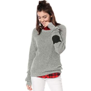 Allegra K Women's Pullover Drop Shoulder Elbow Patch Pullover Loose Sweater