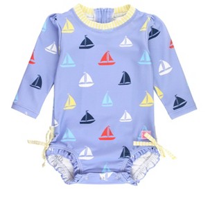 RuffleButts Baby/Toddler Girls UPF50+ Long Sleeve One Piece Rash Guard - 1 of 4