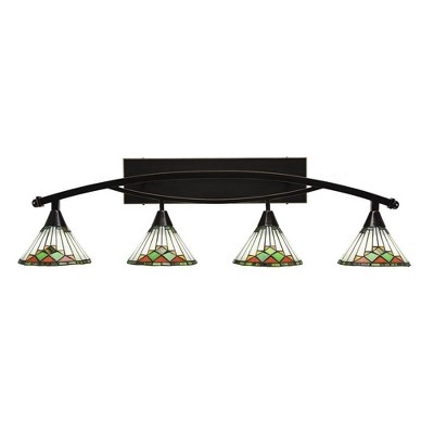 Toltec Lighting Bow 4 - Light Vanity in  Black Copper with 7" Green Sunray Art Glass Shade