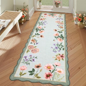 Farmhouse Washable Rug Floral Living Room Rug with Non Slip Rubber Backing, Foldable Floor Mats - 1 of 4