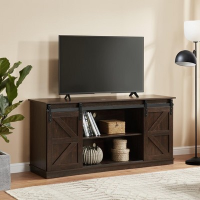 COMHOMA 58" TV Stand and Entertainment Center for TVs up to 65 Inches, with Sliding Barn Doors, Storage Cabinets