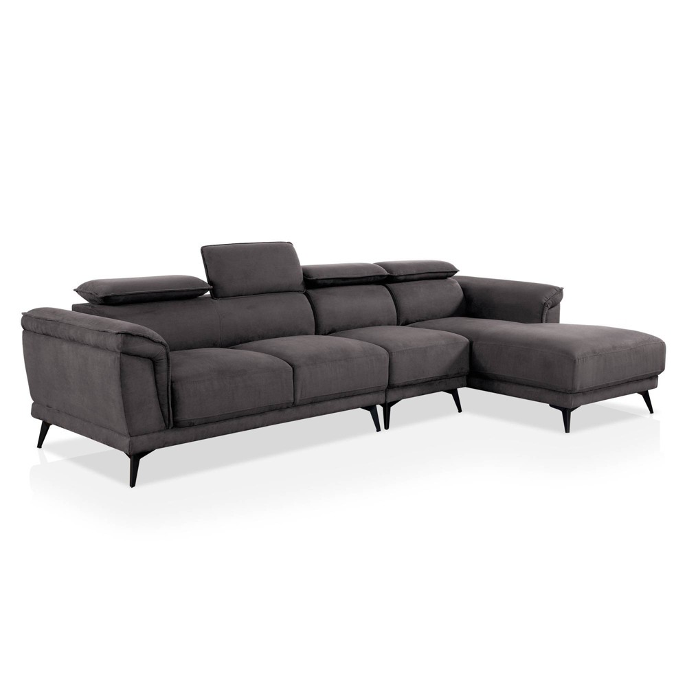 Photos - Sofa miBasics Fleet Large Sectional with Adjustable Headrest Dark Gray: Contemporary Upholstered , Metal Frame, Foam Cushions