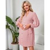 Maternity Swiss Dot Dress V Neck Long Sleeve Button Down Baby Shower Midi Dress Photoshoot - 3 of 4