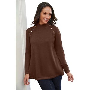 Jessica London Gold Button Mockneck Sweater - 1 of 4