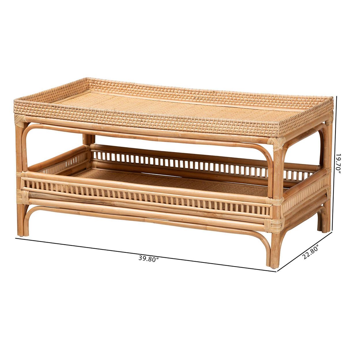 bali & pari Lombok Natural Rattan Coffee Table Natural: 19.7" High, No Assembly, Form Base Design, 17.6 lbs - thumbnail 9