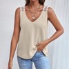 Women's Waffle Knit Tank Top with Lace Straps V-Neck Sleeveless Casual T-Shirt Solid Color Lace-Trimmed Vest Top - 3 of 4