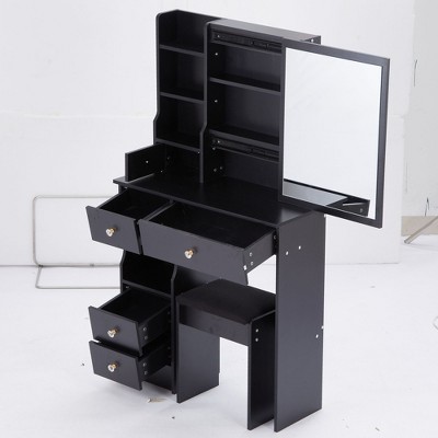 NicBex 29.2" Vanity Table with Stool,Small Vanity Desk with Multi-Layer Storage,Makeup Vanity with Sliding Mirror,Dresser for Small Spaces
