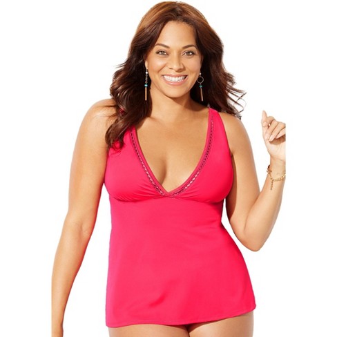 Swimsuits for All Women's Plus Size Plunge Flared Tankini Top, 26 - Salsa