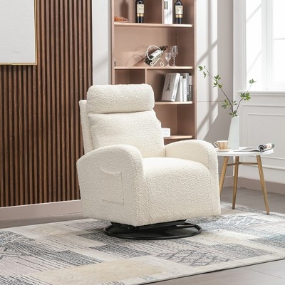 Glider Rocking Chair, Upholstery Comfortable Glider Chair, Metal Base Comfy Tall Back Rocking Armchair, Accent Reading Chair