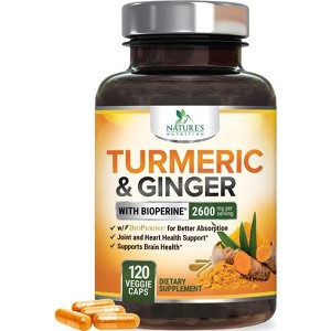 Turmeric Supplement Curcumin 2600mg - with Organic Ginger & Turmeric, BioPerine Black Pepper Extract 95% Curcuminoids - 120 Capsules - 1 of 4