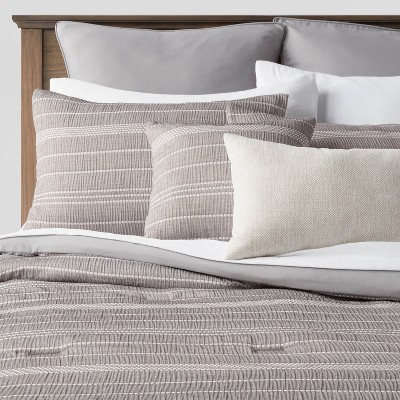 Full/Queen 5pc Farmhouse Yarn Dyed Striped Comforter Set Gray/White - Lush  Décor