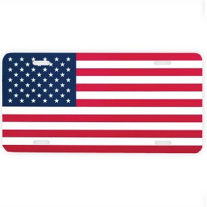 Dicksons Red White Blue American Flag 12 x 6 Aluminum License Plate Frame - 1 of 2