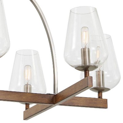 Birnamwood Koa Wood & Pewter 6-Light Chandelier with Clear Glass Shades