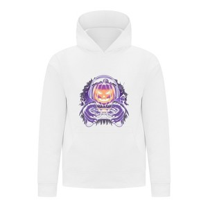 Everyday Kids Halloween Pullover Hoodie – Gamer Pumpkin with Headphones and Controller – Cozy Fall Sweatshirt for Boys, White - 1 of 3