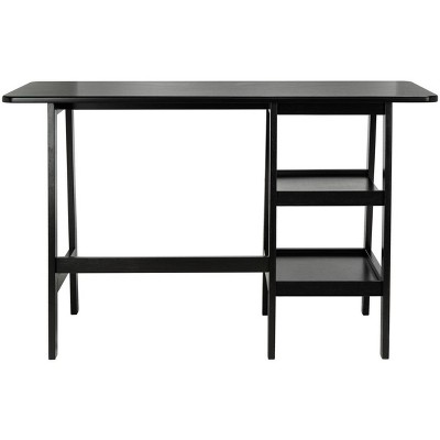 Matte Black Solid Wood Writing Desk with Shelves